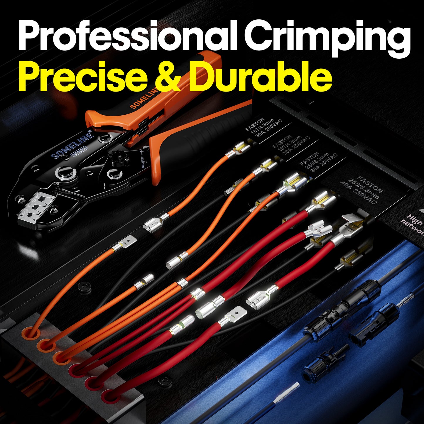 SOMELINE® Wire Terminal Crimping Tool Kit, Crimping Tool Set with 18 Sizes Wire Connector Set, Crimp Plier 0.75-6mm²(AWG 18-10) Non-Insulated Open Barrel Terminals Wire Splices Brass Spade Connecto