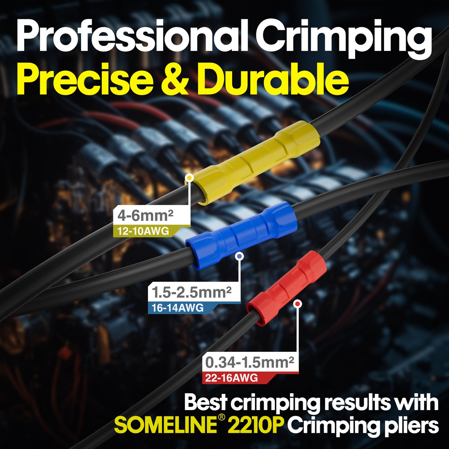 SOMELINE® Isoliertes Kabelschuh-Crimpwerkzeug-Set, Crimpzangen-Set mit 3 Größen Draht-Crimp-Klemme, Crimp-Kabelschuhe-Set, Stoßstecker-Klemme für 0,34–6 mm² (AWG 22–10) Elektrokabel