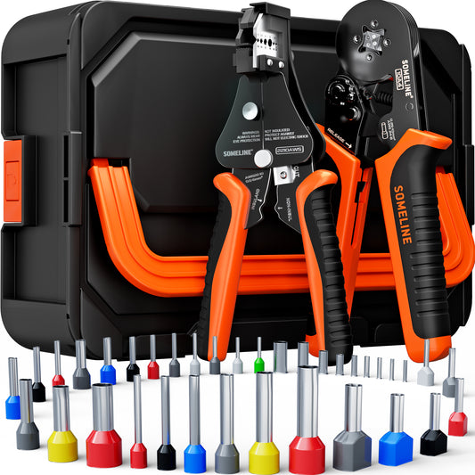 SOMELINE® Ferrule Crimping Tool Kit, 36 Sizes Ferrules, AWG 24–8 Crimper, with Square Pliers and Automatic Wire Stripper, Terminal Assortment Stackable Box