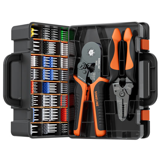 SOMELINE® Ferrule Crimping Tool set, Hexagonal Ferrule Crimping Pliers (AWG 24-10), with 24 Sizes Insulated Ferrules and Insulated Twin Ferrules, Crimp Pliers and Stripper Kit Crimp Connector
