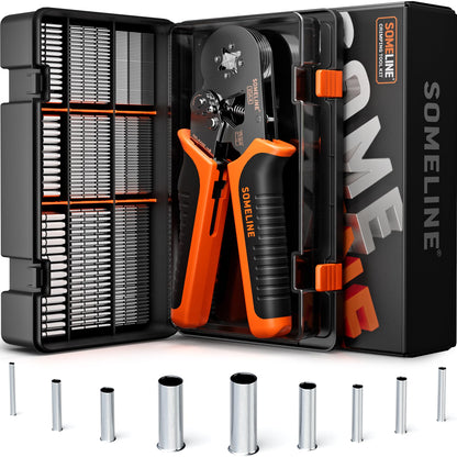 SOMELINE® Non-Insulated Ferrule Crimping Tool Kit,Self-Adjusting Crimping Pliers for wire ferrules AWG 24-8,with 9 Sizes Non-Insulated Wire Ferrules,Square Crimping Pliers Crimp Connector Kit