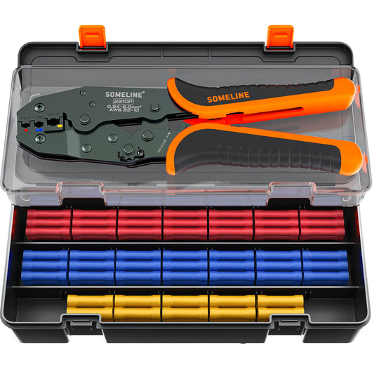 SOMELINE® Insulated Wire Terminal Crimping Tools Kit, Crimping Tool Set with 3 Sizes Wire Crimps Terminal, Crimping Cable lugs Set, Butt Plugs Terminal for 0.34-6mm²(AWG 22-10) Electrical Wire