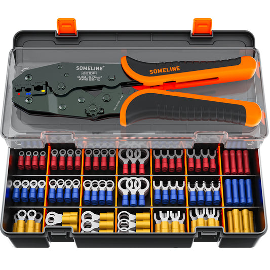 SOMELINE® Insulated Wire Terminal Crimping Tools Kit, Crimping Tool Set with 21 Sizes Wire Crimps Terminal, Crimping Cable lugs Set, Butt Plugs Terminal for 0.34-6mm²(AWG 22-10) Electrical Wire