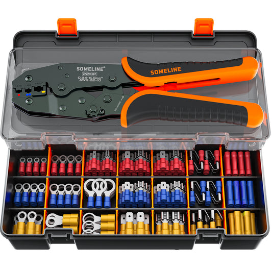 SOMELINE® Insulated Wire Terminal Crimping Tools Kit, Crimping Tool Set with 26 Sizes Wire Crimps Terminal, Crimping Cable lugs Set, Butt Plugs Terminal for 0.34-6mm²(AWG 22-10) Electrical Wire
