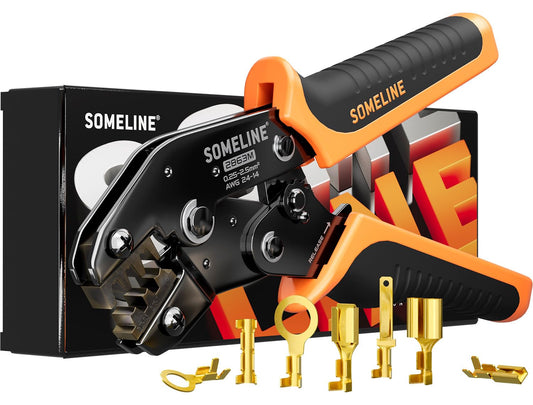 SOMELINE® Non-Insulated Open Terminal Crimping Tool, AWG 24-14 Ratcheting Crimper, Wire Crimping Tool, for Molex TE Series Non-Insulated Terminal Connectors