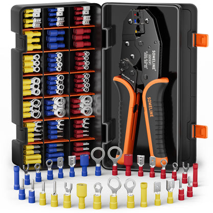 SOMELINE® Wire Terminals Crimping Tool, with 30 Sizes Insulated Ratcheting Terminals Crimper Kit of AWG 22-10 Insulated Electrical Butt Bullet Spade Fork Ring Spade Splice Crimp Terminals