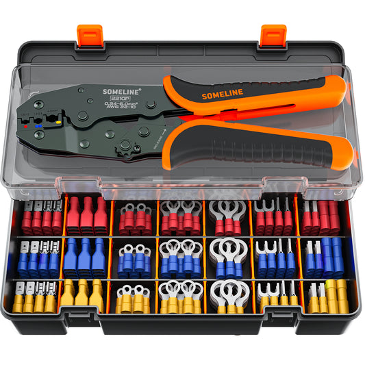 SOMELINE® Insulated Wire Terminal Crimping Tools Kit, Crimping Tool Set with 30 Sizes Wire Crimps Terminal, Crimping Cable lugs Set, Butt Plugs Terminal for 0.34-6mm²(AWG 22-10) Electrical Wire
