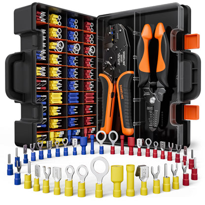 SOMELINE® Wire Terminals Crimping Tool, with 39 Sizes Insulated Ratcheting Terminals Crimper Kit of AWG 22-10 Insulated Electrical Butt Bullet Spade Fork Ring Spade Splice Crimp Terminals