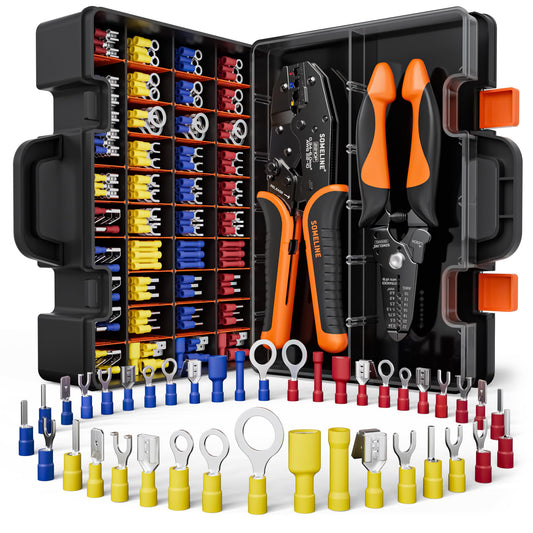 SOMELINE® Wire Terminals Crimping Tool, with 39 Sizes Insulated Ratcheting Terminals Crimper Kit of AWG 22-10 Insulated Electrical Butt Bullet Spade Fork Ring Spade Splice Crimp Terminals
