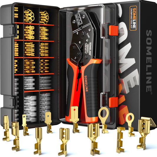 SOMELINE® Open Terminal Connector Crimping Tool Kit, with 12 Sizes Wire Terminals, Male Female Disconnect Terminals, 24-14 AWG Crimper, Ratcheting Wire Crimper, Crimping Pliers, Wire Crimp Tool