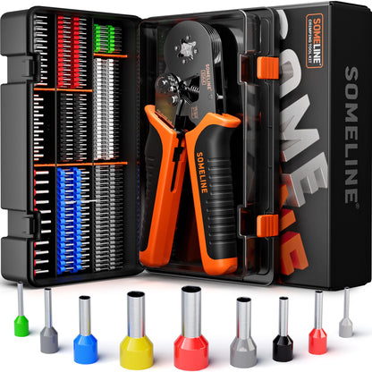 SOMELINE® Ferrule Crimping Tool Kit,Self-Adjusting Pliers for wire ferrules AWG 24-8, With 9 Sizes Insulated Wire Ferrules Terminals,Square Crimp Connector Assortment Kit (GX9-4)