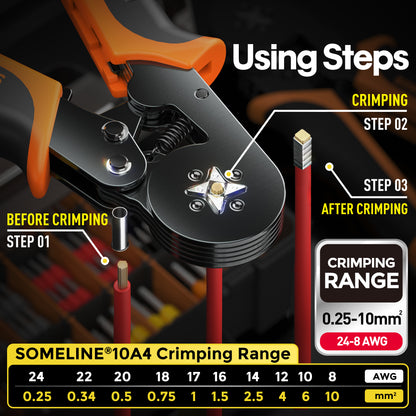 SOMELINE® Crimping Tools Set with 9 Types of Uninsulated Ferrules - Ferrule Pliers 0.25-10mm²(AWG 24-8) I Electricians Tools, Crimper, Crimping Pliers, Wire Crimping Tool, Crimping Tool