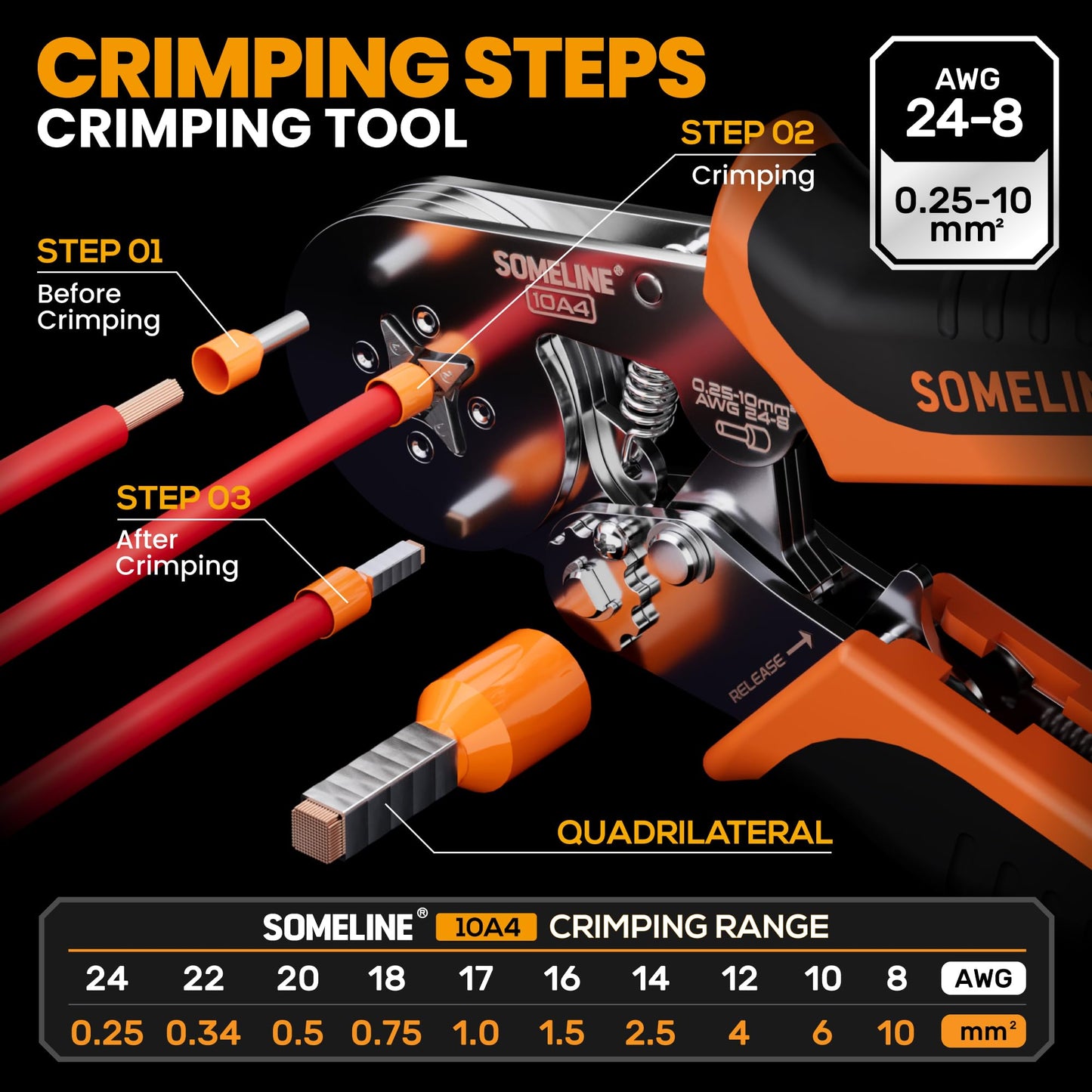 SOMELINE® Ferrule Crimping Tool, Ratchet Pliers for AWG24-8 with 23 Sizes Wire End Ferrule Terminals, Quadrilateral Wire Crimp Pliers with Crimp Connectors,Crimp Pliers and Stripper Kit Crimp Connector