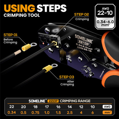 SOMELINE® Electrical Connectors Crimping Tool Set, Ratchet Terminal Crimper 22-10 AWG, with 26 Sizes Ring Spade Butt Piggyback Insulated Connectors, Wire Crimp Tool Kit