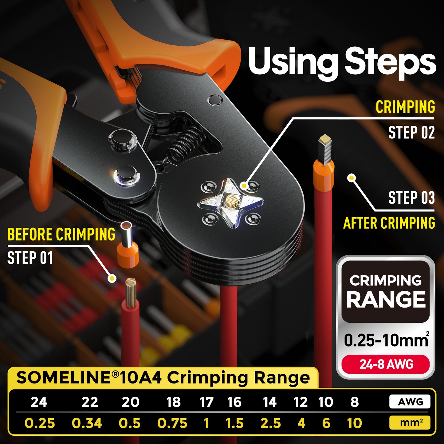 SOMELINE® Crimping Tools Set with 24 Types of Ferrules - Ferrule Pliers 0.25-10mm²(AWG 24-8) I Wire Strippers, Electricians Tools, Crimper, Crimping Pliers, Wire Crimping Tool, Crimping Tool