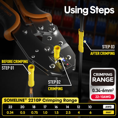 SOMELINE® Insulated Wire Terminal Crimping Tools Kit, Crimping Tool Set with 3 Sizes Wire Crimps Terminal, Crimping Cable lugs Set, Butt Plugs Terminal for 0.34-6mm²(AWG 22-10) Electrical Wire