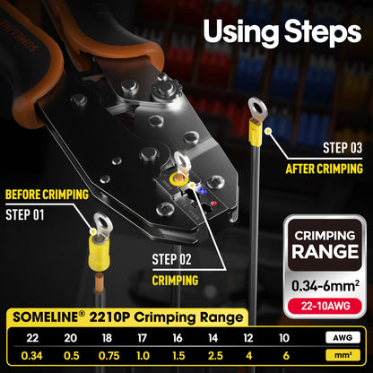 SOMELINE® Insulated Wire Terminal Crimping Tools Kit, Crimping Tool Set with 21 Sizes Wire Crimps Terminal, Crimping Cable lugs Set, Butt Plugs Terminal for 0.34-6mm²(AWG 22-10) Electrical Wire