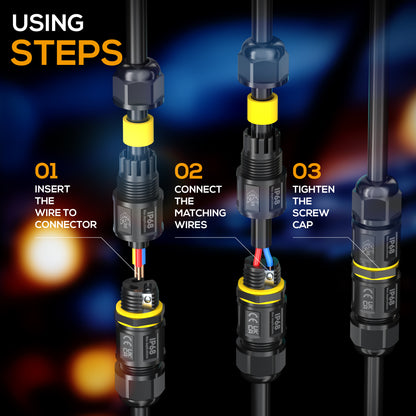SOMELINE® Waterproof Junction Box Outdoor Cable Connectors IP68 Connector External Sleeve Coupler, 2-Way Outdoor Extension Electrical Cable Protector Connectors Cable Diameter Ø 5mm-9mm (Pack of 4)