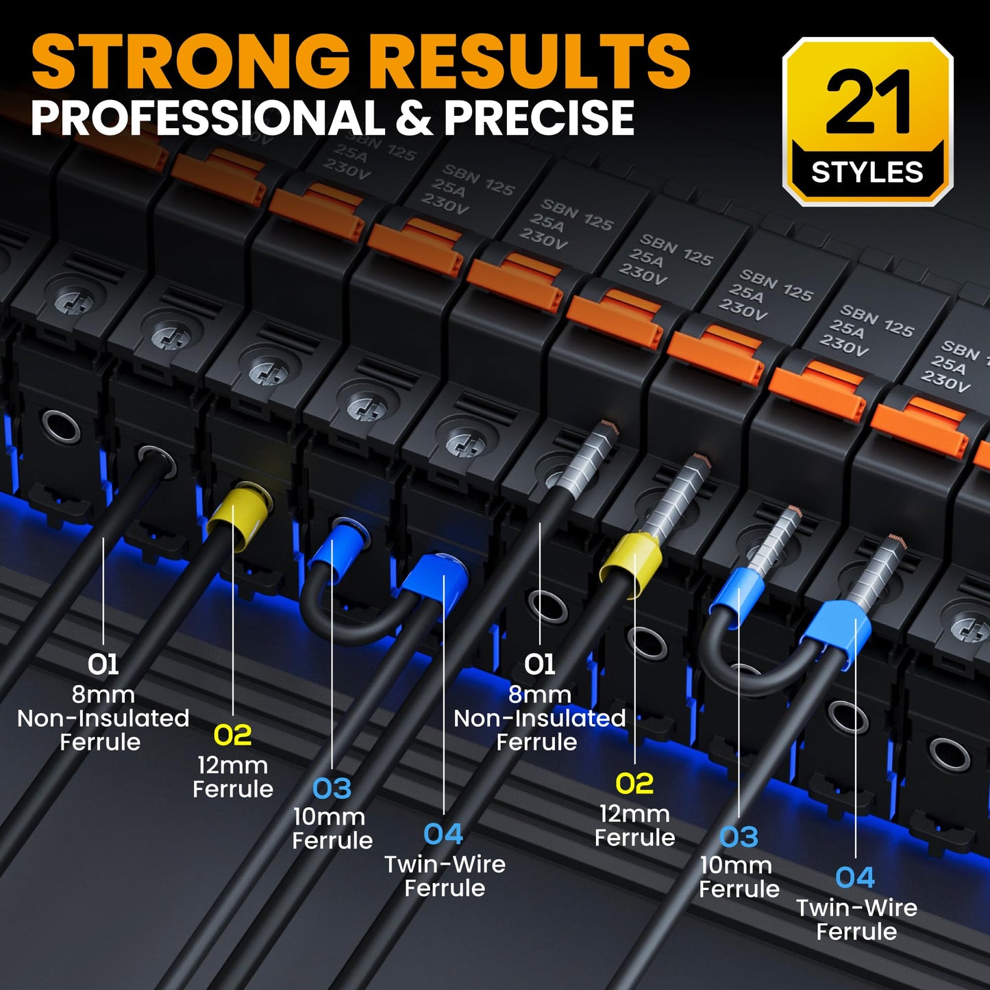 SOMELINE® Ferrule Hexagonal Crimping Tool Kit, 21 Sizes Ferrules, 24-8 AWG Ferrule Crimper, Hexagonal Crimp Pliers Ferrule Terminal Kit