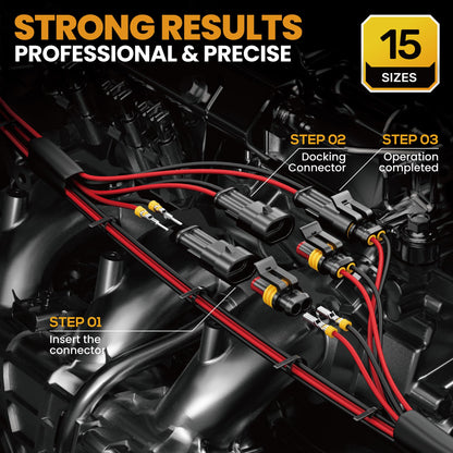 SOMELINE® Crimping Tool Kit, Waterproof Automotive Electrical Connectors (1/2/3/4/5 Pin), 22–14 AWG Ratchet Crimper & Terminal Removal Tools for Car/Motorcycle/Boat