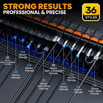 SOMELINE® Ferrule Crimping Tool Kit, 36 Sizes Ferrules, AWG 24–8 Crimper, with Square Pliers and Automatic Wire Stripper, Terminal Assortment Stackable Box