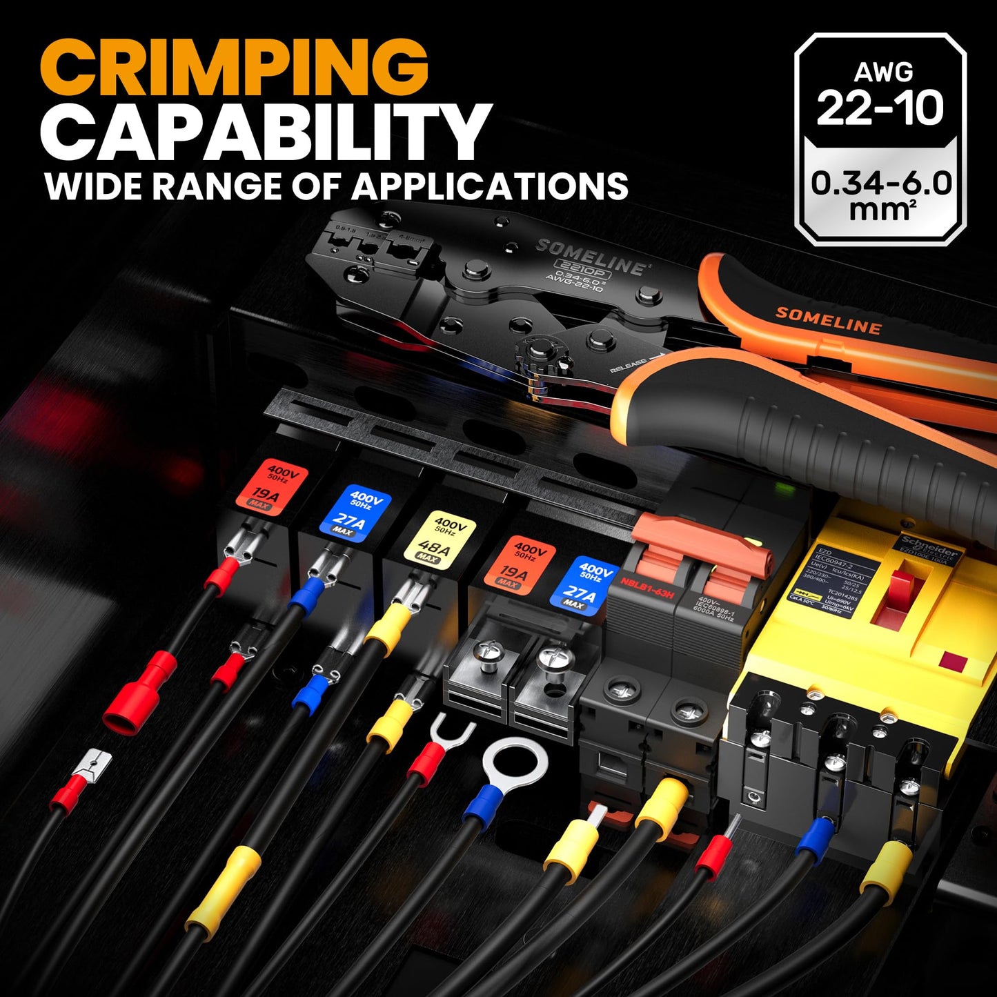 SOMELINE® Wire Terminals Crimping Tool, with 30 Sizes Insulated Ratcheting Terminals Crimper Kit of AWG 22-10 Insulated Electrical Butt Bullet Spade Fork Ring Spade Splice Crimp Terminals