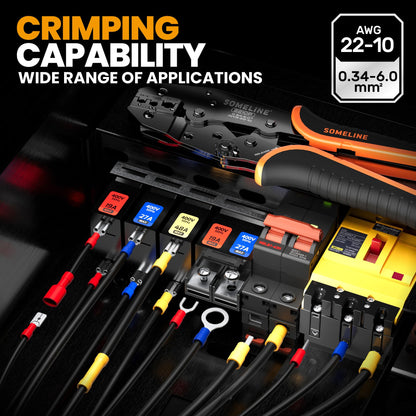 SOMELINE® Wire Terminals Crimping Tool, with 30 Sizes Insulated Ratcheting Terminals Crimper Kit of AWG 22-10 Insulated Electrical Butt Bullet Spade Fork Ring Spade Splice Crimp Terminals
