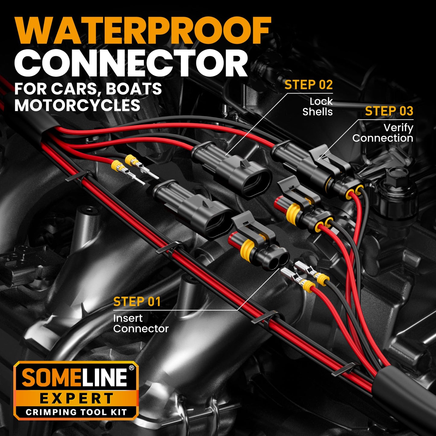 SOMELINE® Wire Crimping Tool with Ratchet 22–14 AWG for Waterproof Automotive Electrical Connectors – Open Barrel Crimping Tool – Crimping Pliers Compatible with TE AMP Superseal 1.5 mm Series