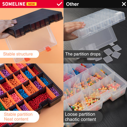 SOMELINE® Sortimentskasten mit 36 Fächern | Stabile Sortierbox für Schrauben, Kleinteile, Klein- und Nähutensilien | Perfekte Aufbewahrungsbox für Nägel und Schrauben | Maße: 25,2x19x4cm | 2 Stück Schwarz