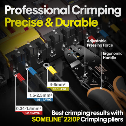 SOMELINE® Insulated Wire Terminal Crimping Tools Kit, Crimping Tool Set with 30 Sizes Wire Crimps Terminal, Crimping Cable lugs Set, Butt Plugs Terminal for 0.34-6mm²(AWG 22-10) Electrical Wire