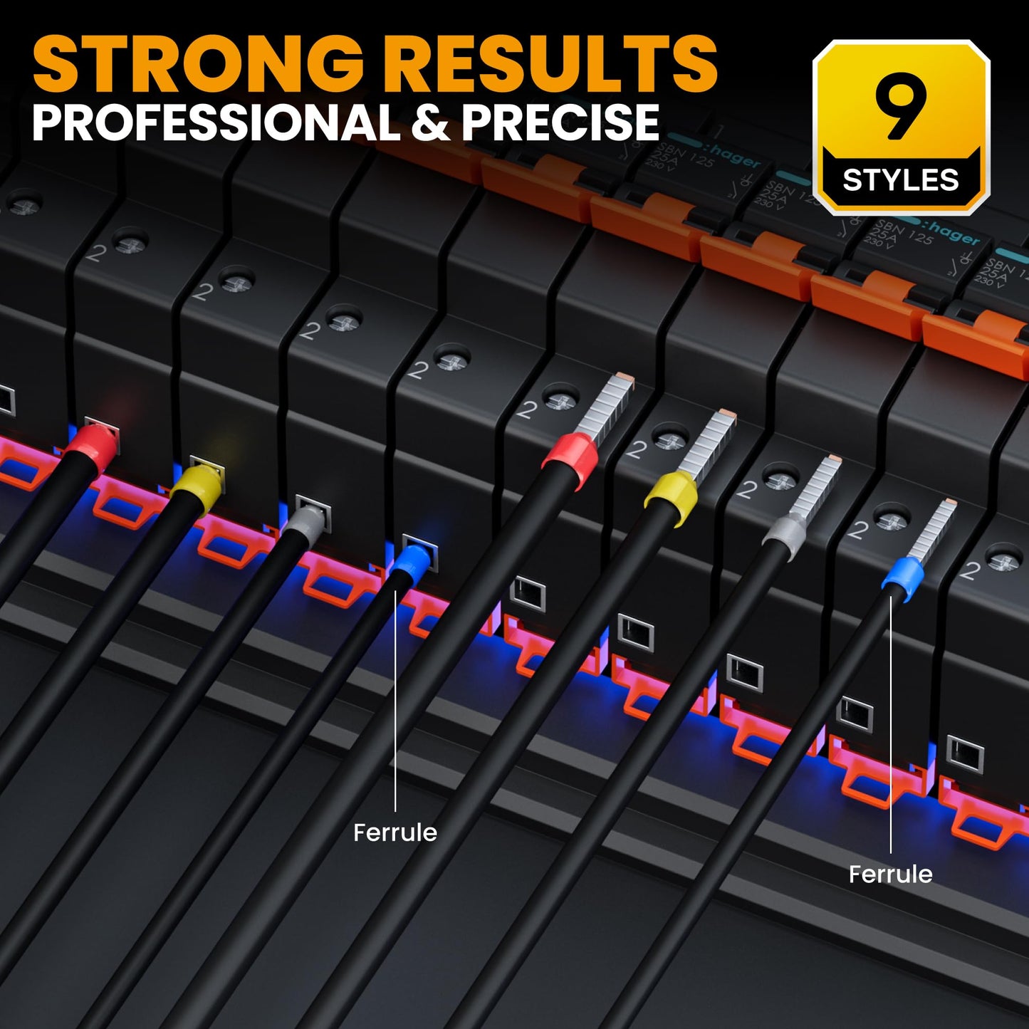 SOMELINE® Ferrule Crimping Tool Kit,Self-Adjusting Pliers for wire ferrules AWG 24-8, With 9 Sizes Insulated Wire Ferrules Terminals,Square Crimp Connector Assortment Kit (GX9-4)
