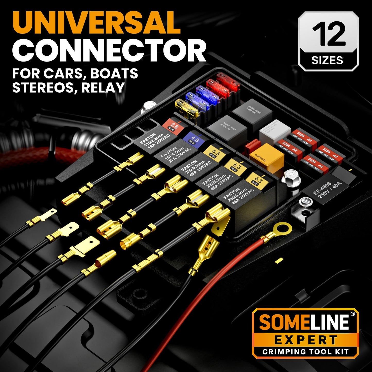SOMELINE® Open Terminal Connector Crimping Tool Kit, with 12 Sizes Wire Terminals, Male Female Disconnect Terminals, 24-14 AWG Crimper, Ratcheting Wire Crimper, Crimping Pliers, Wire Crimp Tool