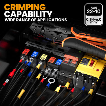 SOMELINE® Electrical Connectors Crimping Tool Set, Ratchet Terminal Crimper 22-10 AWG, with 26 Sizes Ring Spade Butt Piggyback Insulated Connectors, Wire Crimp Tool Kit