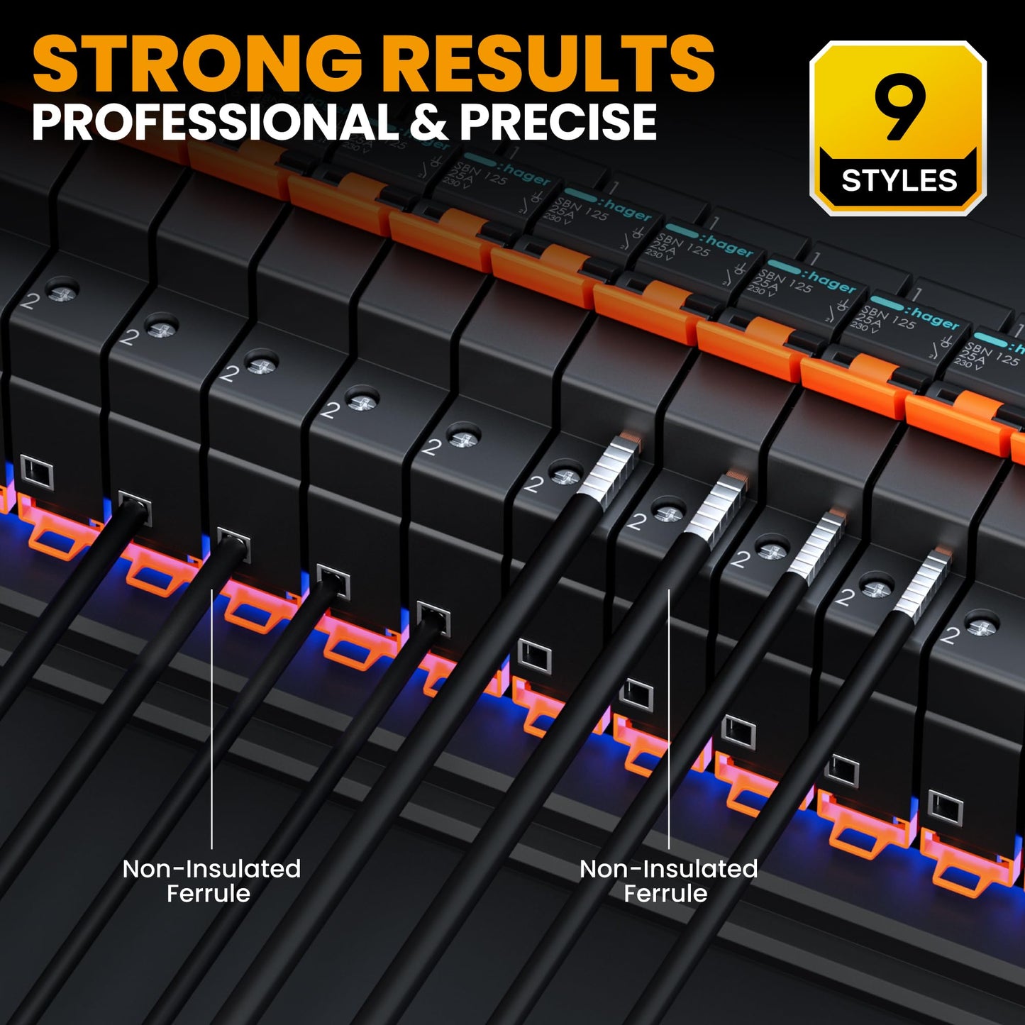SOMELINE® Non-Insulated Ferrule Crimping Tool Kit,Self-Adjusting Crimping Pliers for wire ferrules AWG 24-8,with 9 Sizes Non-Insulated Wire Ferrules,Square Crimping Pliers Crimp Connector Kit