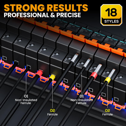 SOMELINE® Ferrule Crimping Tool Kit, Self-Adjusting Pliers for Wire Ferrules AWG 24-8, With 18 Sizes Insulated and Non-insulated Wire Ferrules Terminals, Square Crimp Connector Assortment Kit