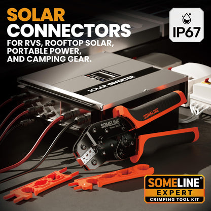 SOMELINE® Solar Connector Crimping Tool Kit, 14 12 10 AWG Ratchet Wire Crimper, 15 Pairs Solar Panel Connectors, Wrenches and Automatic Solar Wire Stripper, for Solar Panel Cable Assembly