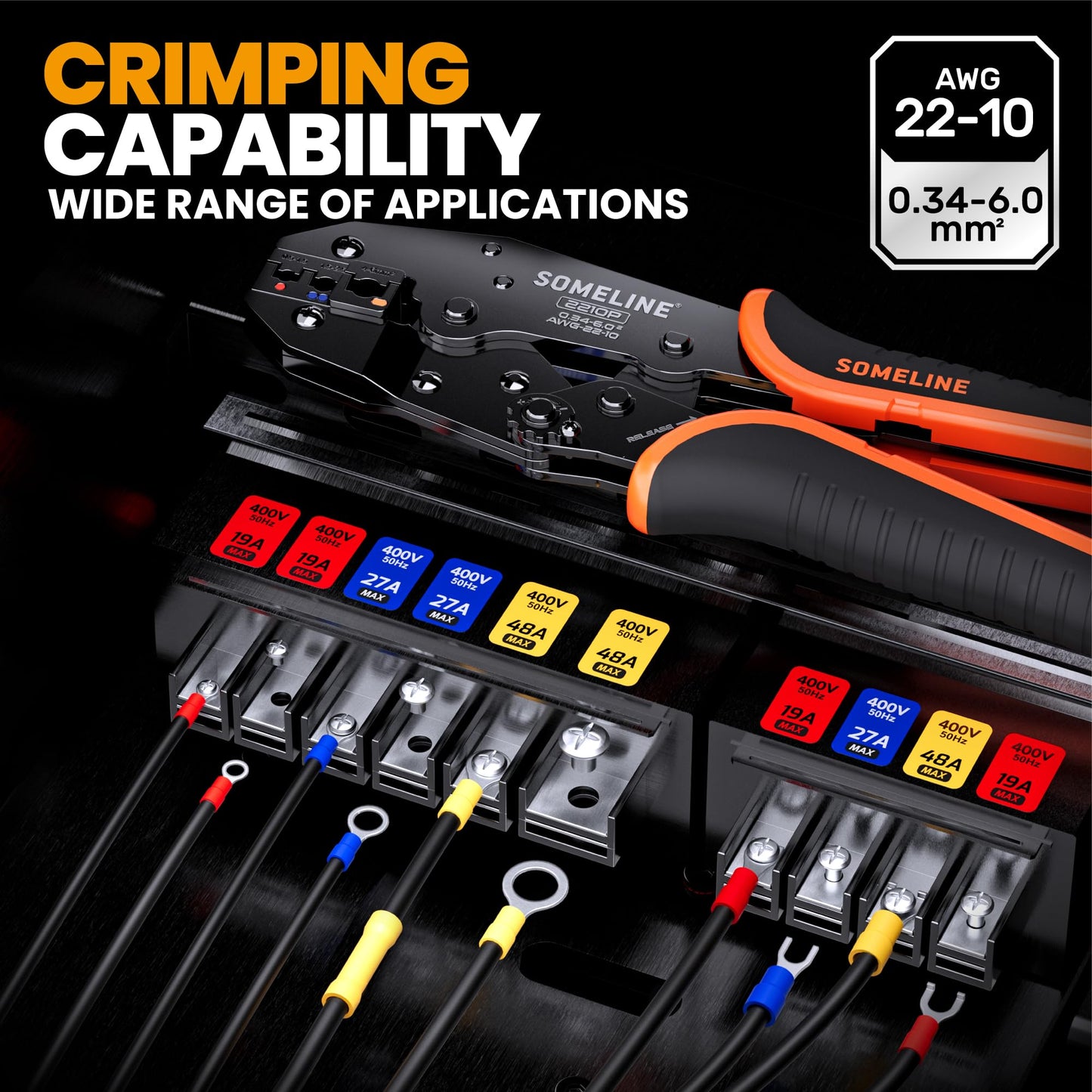 SOMELINE® Crimping Tool for Insulated Electrical Wire Connectors Kit, with 21 Sizes PVC Insulated Wire Terminals and 22-10 AWG Ratchet Crimping Pliers – for Automotive & Electrical Repairs