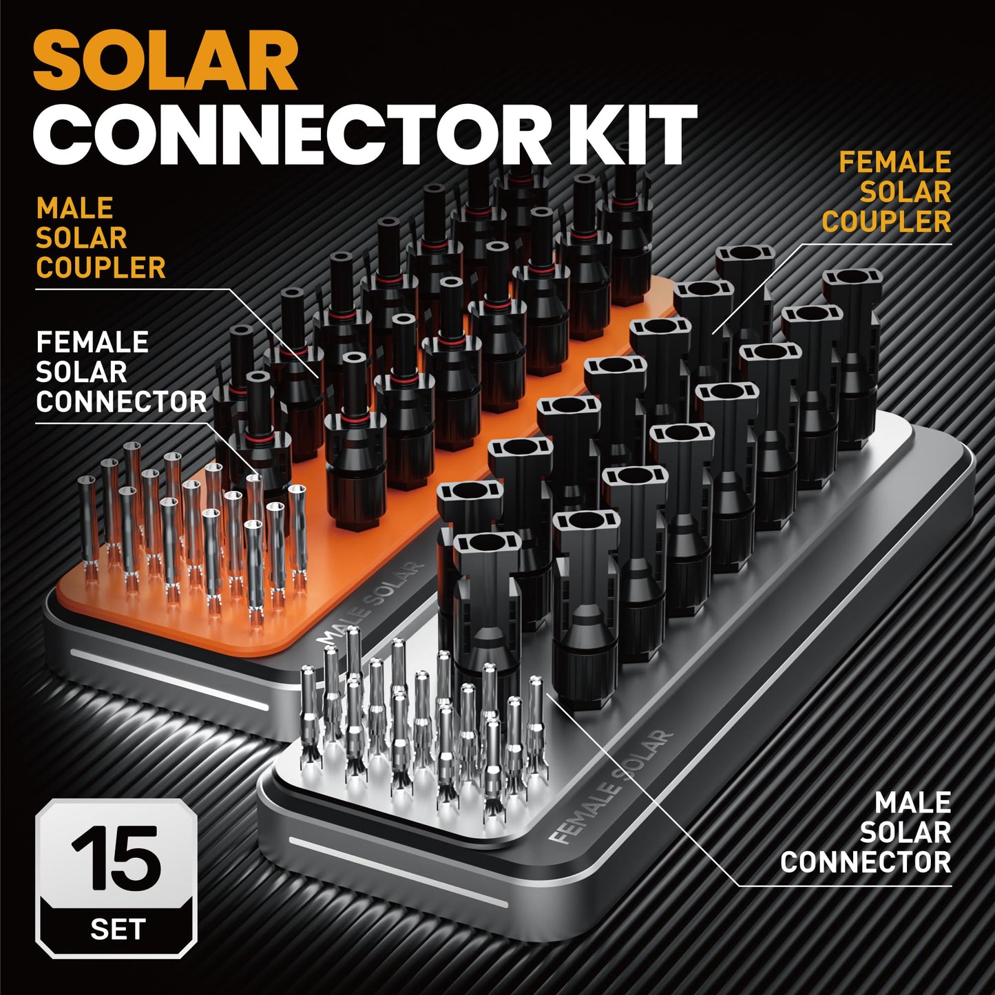 SOMELINE® Solar Connector Crimping Tool Kit, 14 12 10 AWG Ratchet Wire Crimper, 15 Pairs Solar Panel Connectors, Wrenches and Automatic Solar Wire Stripper, for Solar Panel Cable Assembly