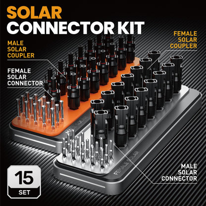 SOMELINE® Solar Connector Crimping Tool Kit, 14 12 10 AWG Ratchet Wire Crimper, 15 Pairs Solar Panel Connectors, Wrenches and Automatic Solar Wire Stripper, for Solar Panel Cable Assembly