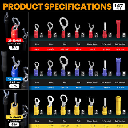 SOMELINE® Crimping Tool for Insulated Electrical Wire Connectors Kit, with 21 Sizes PVC Insulated Wire Terminals and 22-10 AWG Ratchet Crimping Pliers – for Automotive & Electrical Repairs