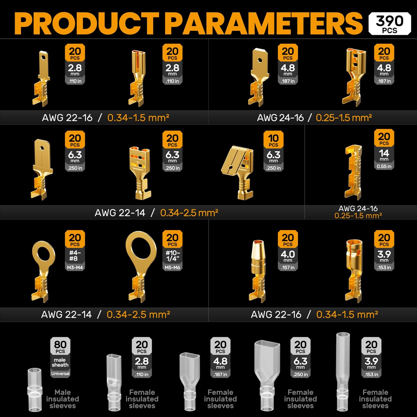 SOMELINE® Open Terminal Connector Crimping Tool Kit, with 12 Sizes Wire Terminals, Male Female Disconnect Terminals, 24-14 AWG Crimper, Ratcheting Wire Crimper, Crimping Pliers, Wire Crimp Tool