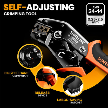 SOMELINE® Non-Insulated Open Terminal Crimping Tool, AWG 24-14 Ratcheting Crimper, Wire Crimping Tool, for Molex TE Series Non-Insulated Terminal Connectors