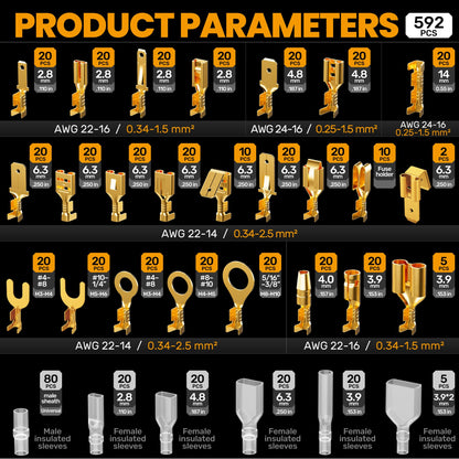 SOMELINE® Wire Terminal Crimping Tool Kit,2.8/3.9/4.8/6.3mm Male Female Disconnect Terminals,AWG 24-14 Crimping Pliers for Molex 2.13/2.36mm, AMP - TE CONNECTIVITY Connectors,With Wire Stripper Set
