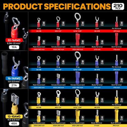 SOMELINE® Wire Terminals Crimping Tool, with 30 Sizes Insulated Ratcheting Terminals Crimper Kit of AWG 22-10 Insulated Electrical Butt Bullet Spade Fork Ring Spade Splice Crimp Terminals