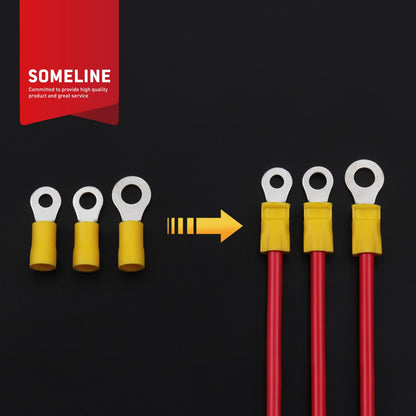 SOMELINE® Ring PVC Cable Lugs 4-6 mm², Yellow Hole Ø M3 M4 M5 M6 M8 M10 M12, Partially Insulated Copper Tinned Crimp Connectors, Set of 38