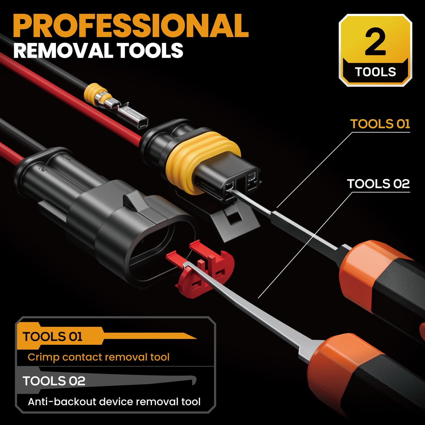 SOMELINE® Crimping Tool Kit, Waterproof Automotive Electrical Connectors (1/2/3/4/5 Pin), 22–14 AWG Ratchet Crimper & Terminal Removal Tools for Car/Motorcycle/Boat