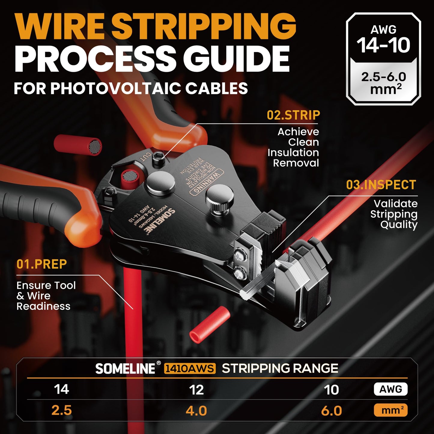 SOMELINE® Solar Connector Crimping Tool Kit, 14 12 10 AWG Ratchet Wire Crimper, 15 Pairs Solar Panel Connectors, Wrenches and Automatic Solar Wire Stripper, for Solar Panel Cable Assembly