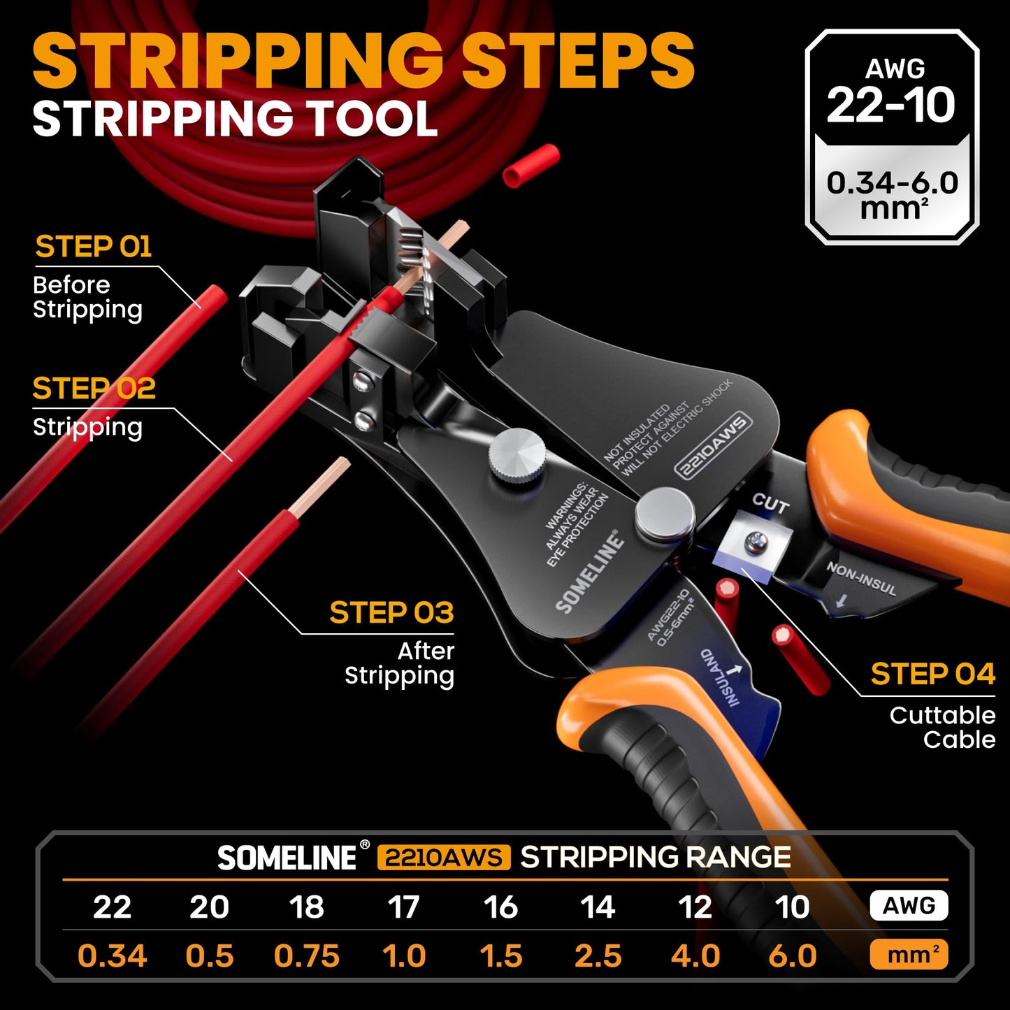 SOMELINE® Spade Connector Crimping Tool Kit 24-14 AWG, 40 Types 2.8/4.8/6.3/7.8 mm Non-Insulated Spade Terminals and Terminal Housings - Open Barrel Crimping Tool, Ratchet Wire Crimper Tool