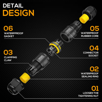 SOMELINE® Waterproof Junction Box Outdoor Cable Connectors IP68 Connector External Sleeve Coupler, 2-Way Outdoor Extension Electrical Cable Protector Connectors Cable Diameter Ø 5mm-9mm (Pack of 4)