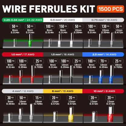 SOMELINE® Crimping Tools Set with 24 Types of Ferrules - Ferrule Pliers 0.25-10mm²(AWG 24-8) I Wire Strippers, Electricians Tools, Crimper, Crimping Pliers, Wire Crimping Tool, Crimping Tool